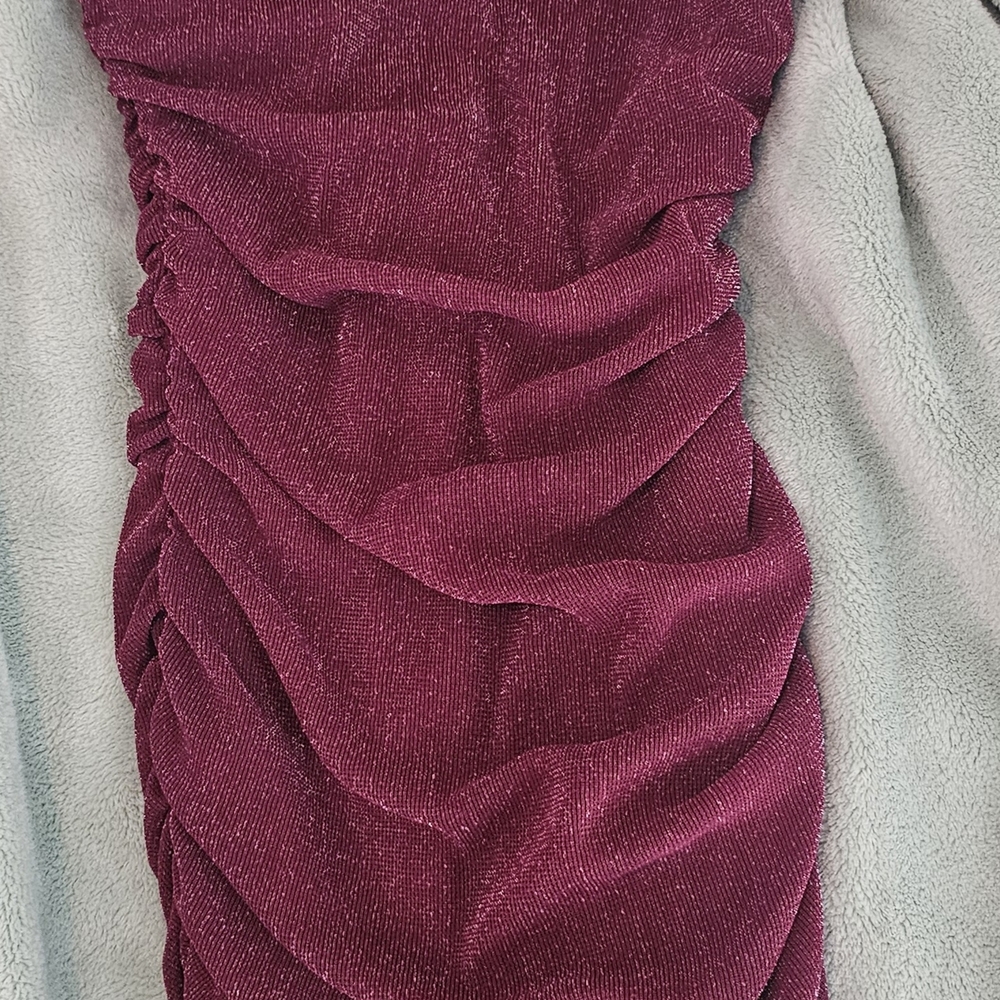 B Darlin Shimmering Berry Ruched Dress